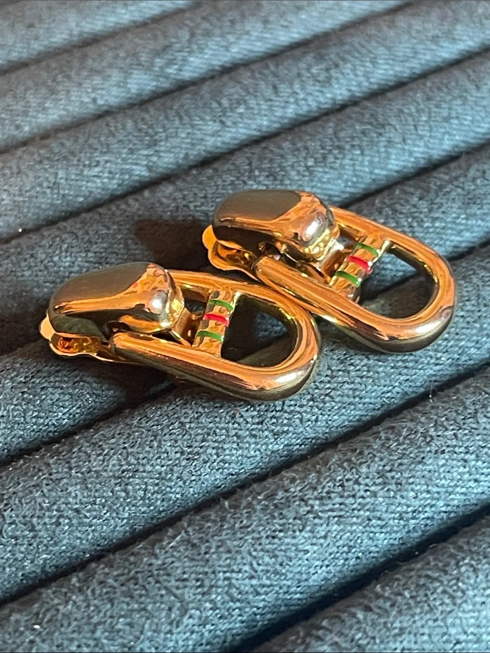 Vintage Paolo Gucci Stirrup Enamel Striped Door-Knocker Style Clip On Earrings